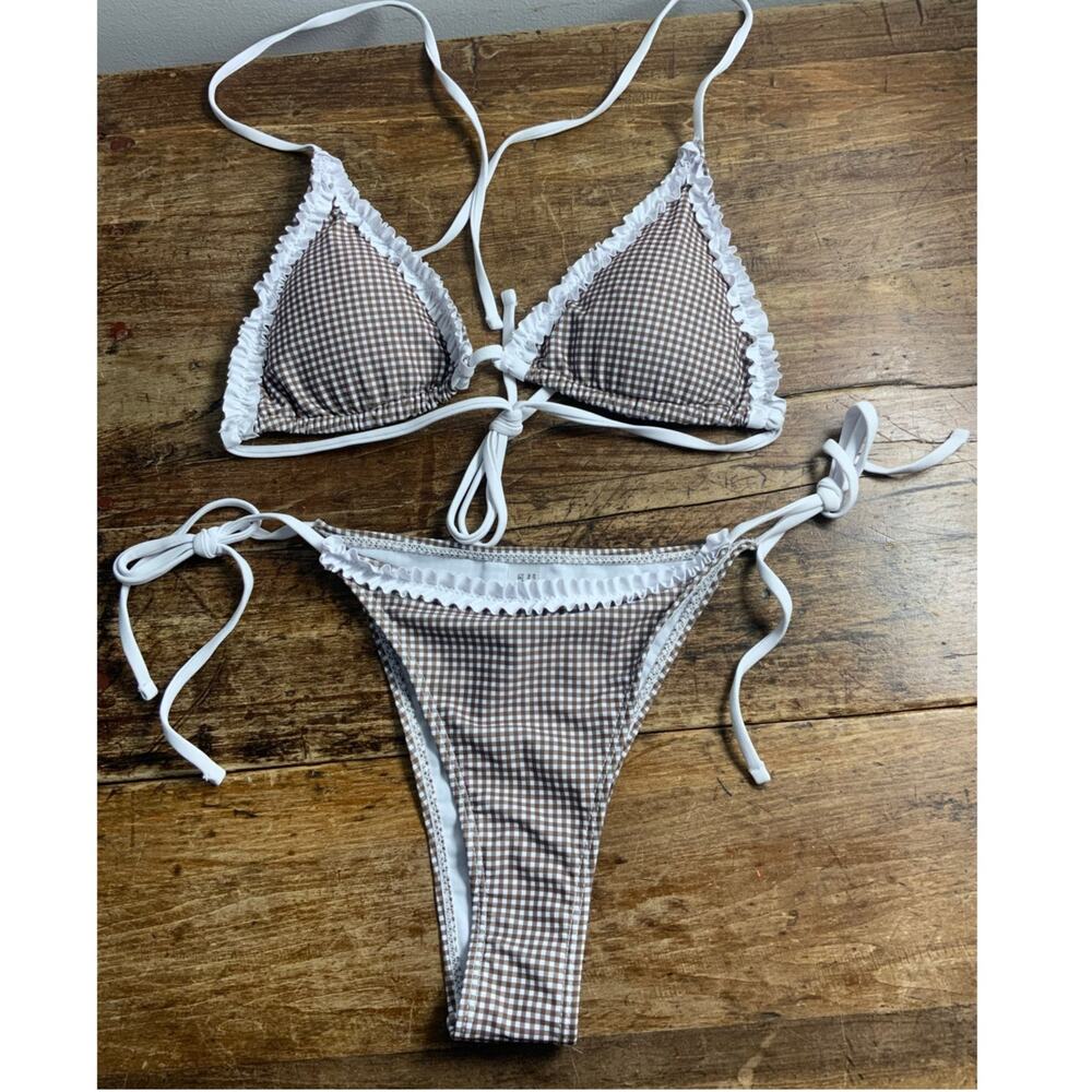 Zaful Brown Gingham 2 pc bikini NWOT‎ size large